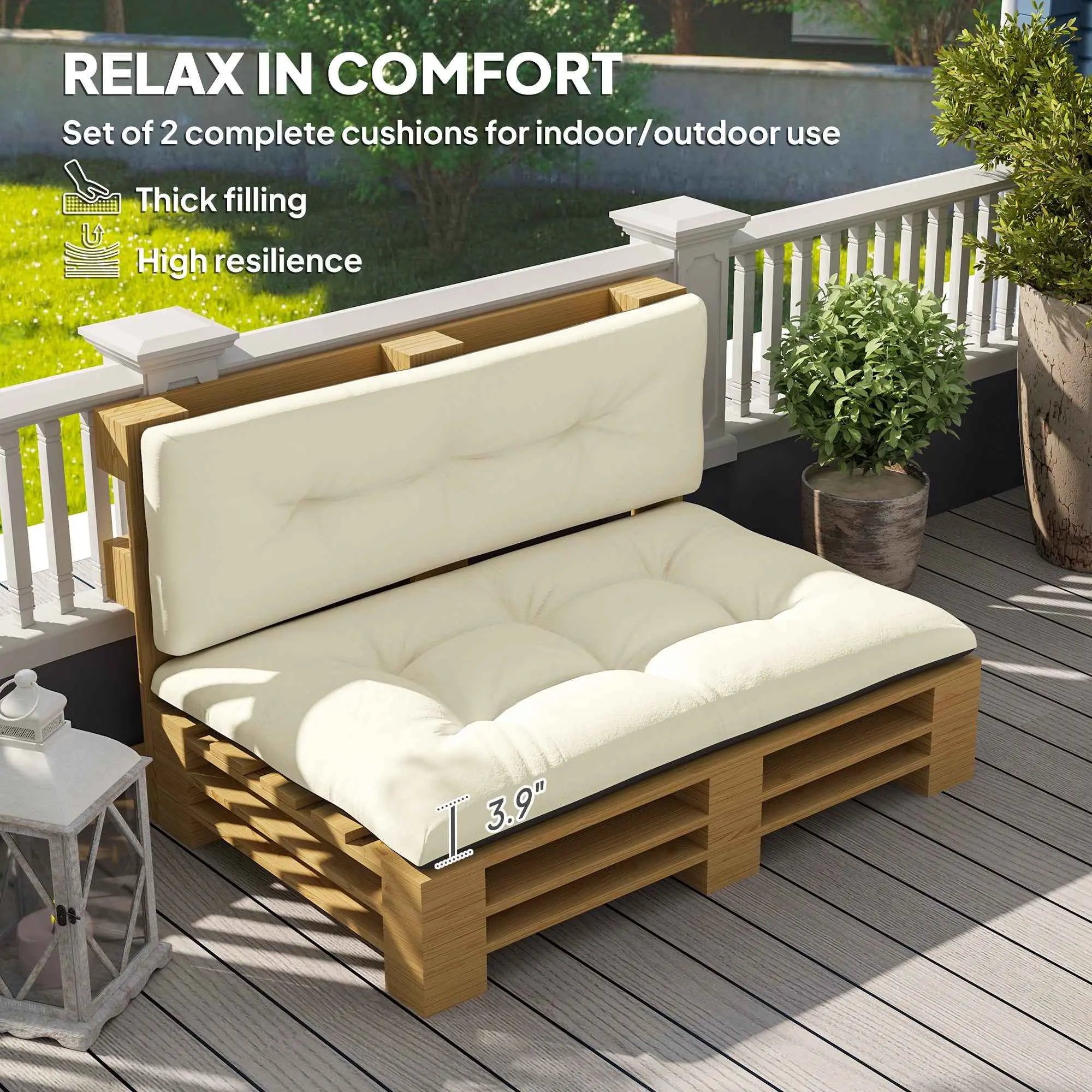 2-Seater Outdoor Pallet Cushion Set - 3.9" Thick, Tufted, Fade-Resistant