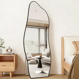 Aesthetic Asymmetrical Full Length Mirror, Tempered Glass Wavy Dressing Mirror, Floor Standing/Wall Mounted for Bedroom