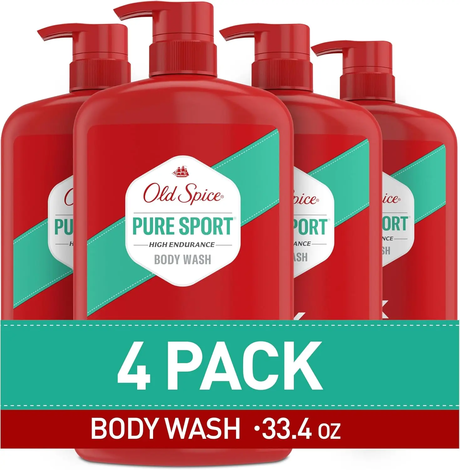 Old Spice Men's High Endurance Scented Body Wash, 3X Defense Formula, 24/7 Shower Fresh Long-Lasting Pure Sport Scent, 33.4 oz (Pack of 4)