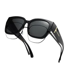 Mirrored Sunglasses Polarized Fit Over Glasses for Women Men for Driving - Trendy Large Square Oversized UV400 Protection Sun Glasses