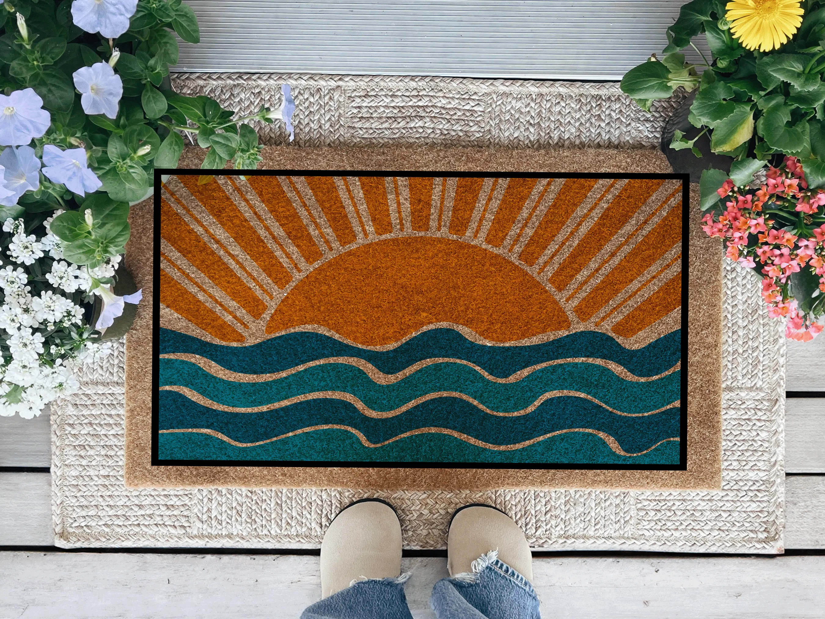 Vibrant Boho Sunset Doormat, Brighten Your Entryway Decor, Housewarming Gift, Outdoor Decor, Front Door Mat, Doormat Outdoor, Boho Decor