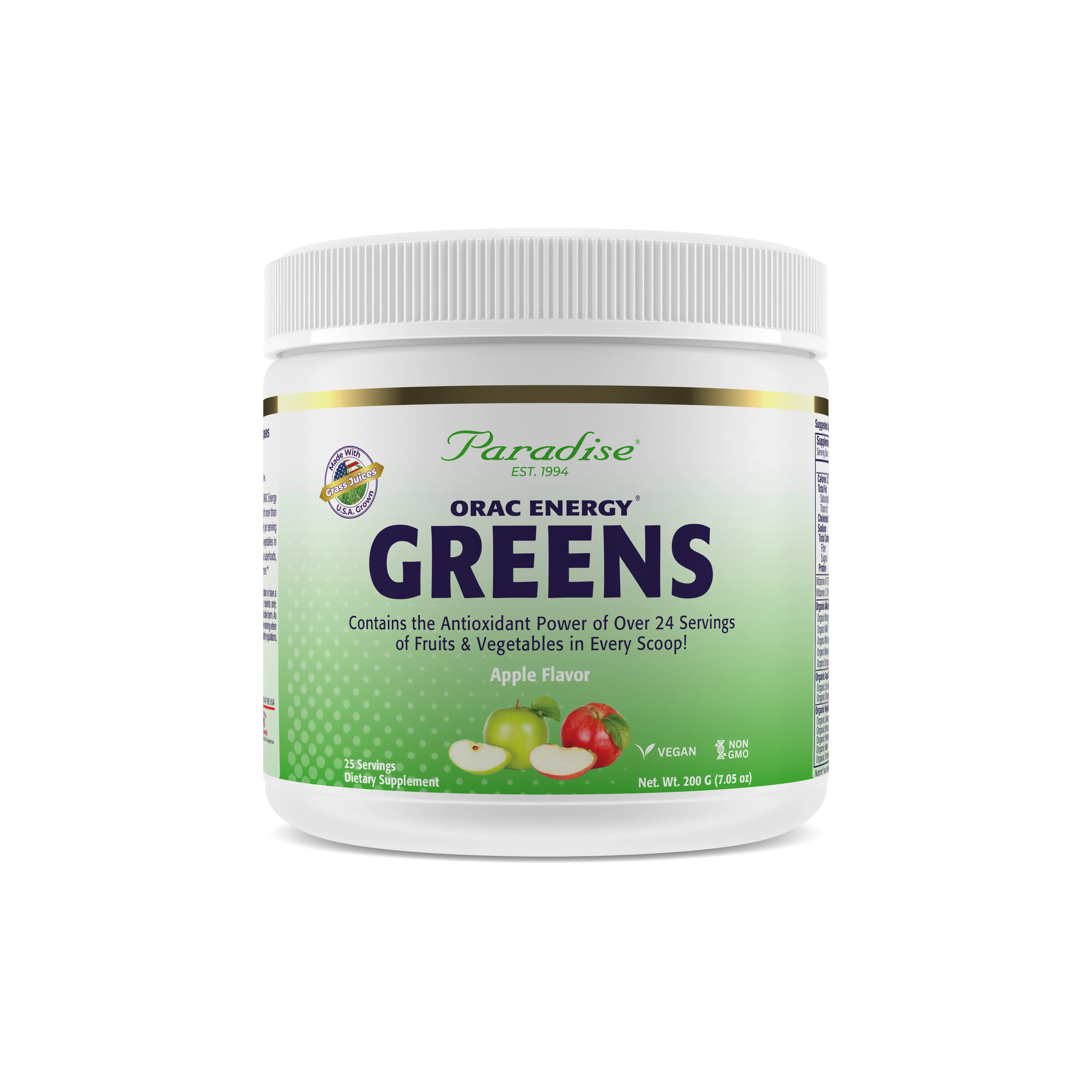ORAC Energy Greens Apple Powder | 24 Servings | Spirulina, Wheatgrass, Chlorella | Energy & Daily Greens Supplement