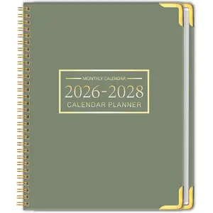 Monthly Planner 2026-2028, Hardcover 3 year calendar 2026-2027-2028 Calendar Book from Jan 2026 - Dec 2028, 9" x 11", Spiral Bound,Organizer for Office, School, and ,Green
