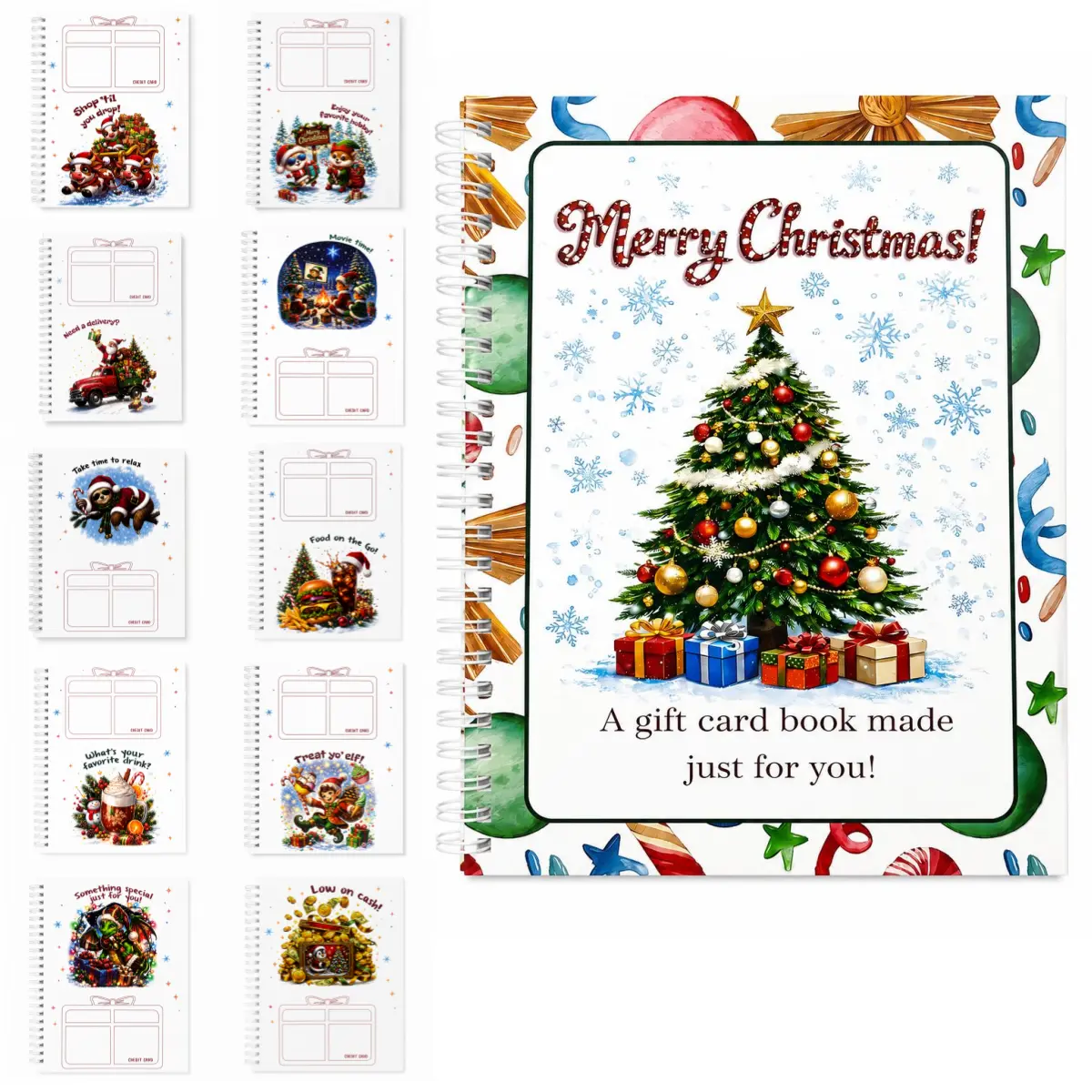 Christmas Gift Card Book - 8x6" Pages Giftcard Booklet Holders, Merry Christmas Holiday Card Book Set, Cute DIY Giftcard Booklet for Family, Friends, Students