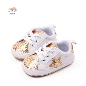 Baby Sneakers Contrast Color Sequins Shoelace Soft Sole Non-Slip Infant First Walking Shoes for Spring & Fall