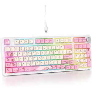 Creamy Keyboard with with Number Pad, 96% RGB Full Gasket Mounted Hot Swappable Custom Wired Thocky Keyboard with Knob for Office Gamer (98 Ying)