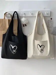 Women's Shoulder Tote Bag, Commuter Tote Bag, Foldable Large-Capacity Shopping Bag, Reusable Bag, Heart Pattern, Sturdy and Durable Handles, Suitable for Daily Use, Travel, And Commuting to School. A Perfect Valentine's Day or New Year's Gift.