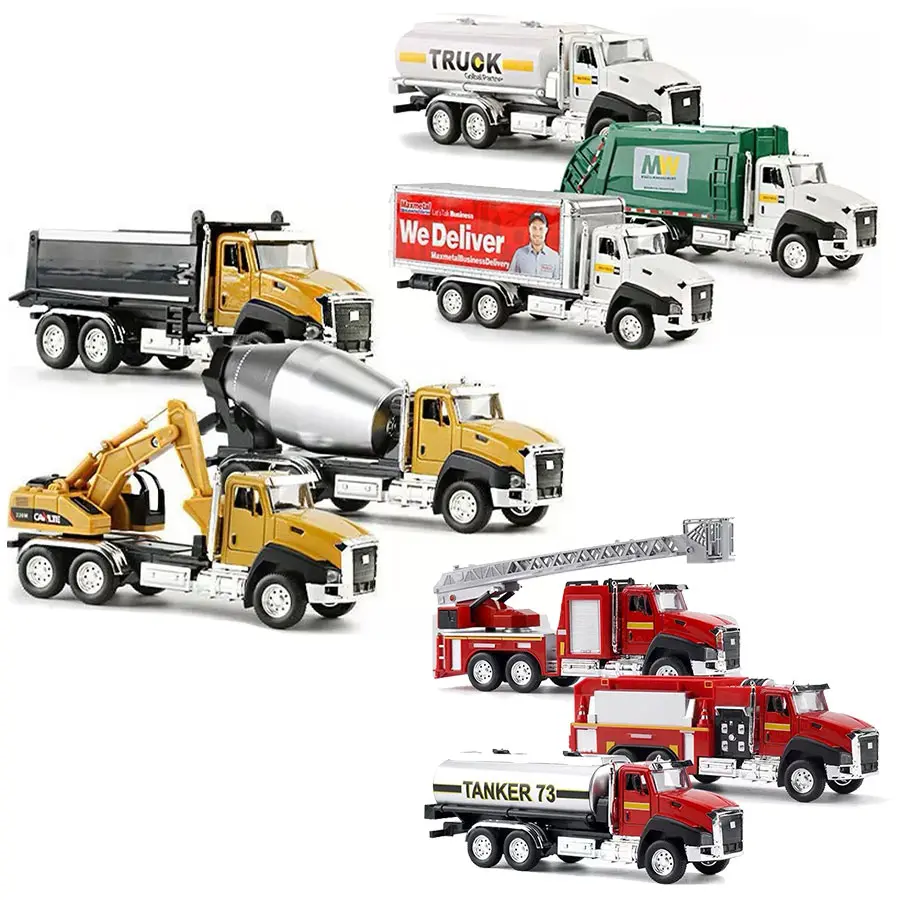 3-in-1 Diecast Model Car Kit, 1:50 Scale Construction Vehicles - City Traffic Trucks, Fire Engines, Kids Toys, Collectibles, Perfect Boy Gifts for Kids