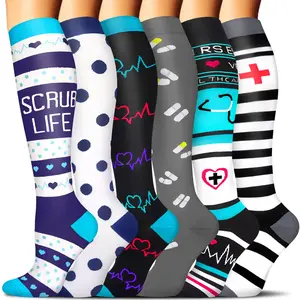 6 Pairs Compression Premium Sports Socks Unisex Sports Running Hiking plaid Lightweight Fabric Moisture Wicking Closed Toe Design