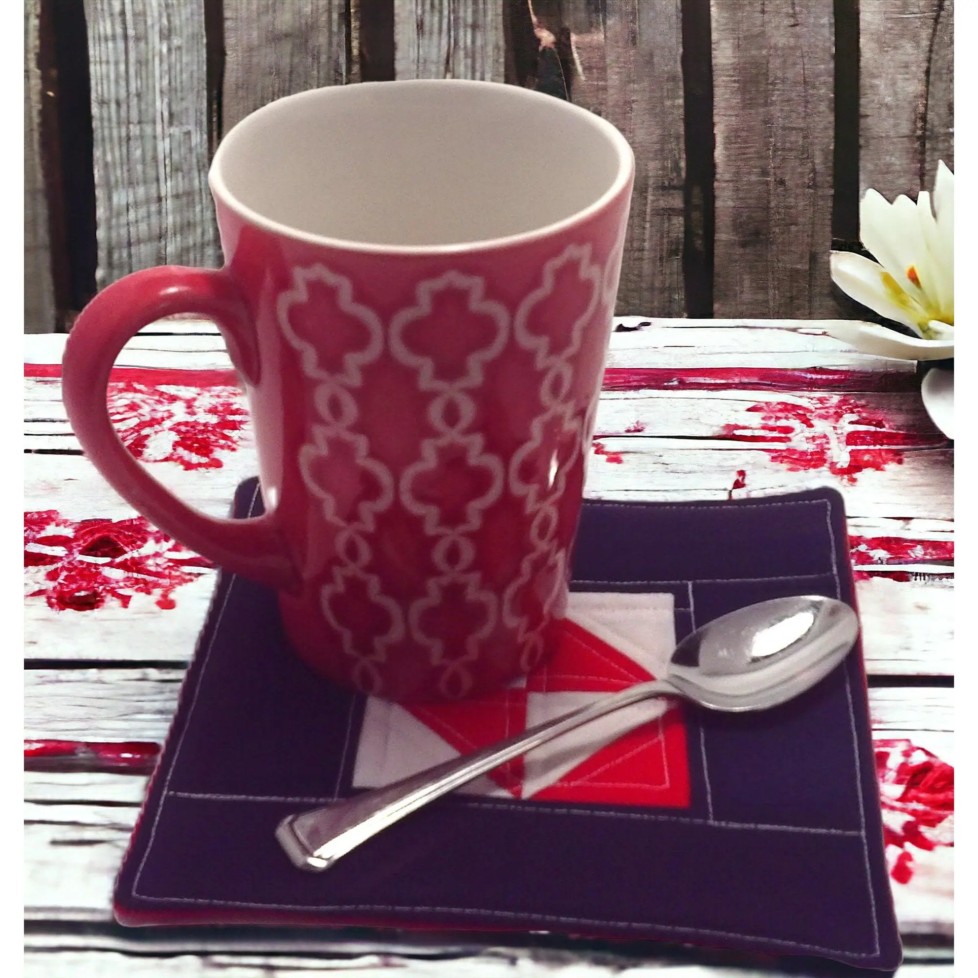 Handmade Coasters Patchwork Mug Rugs Handmade Coffee Mats Red White and Blue Cotton Table Mats Quilted Coasters Home Decor Coffee Lover Gift
