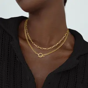 TEWIKY Gold Layered Necklaces for Women, Dainty Gold Chain Necklace Women Trendy Cuban Link Paperclip Chain Toggle Clasp Necklace Fashion Chunky Jewelry for Women Hypoallergenic Versatile Elegant Handocrafted Valentine's Day Gift