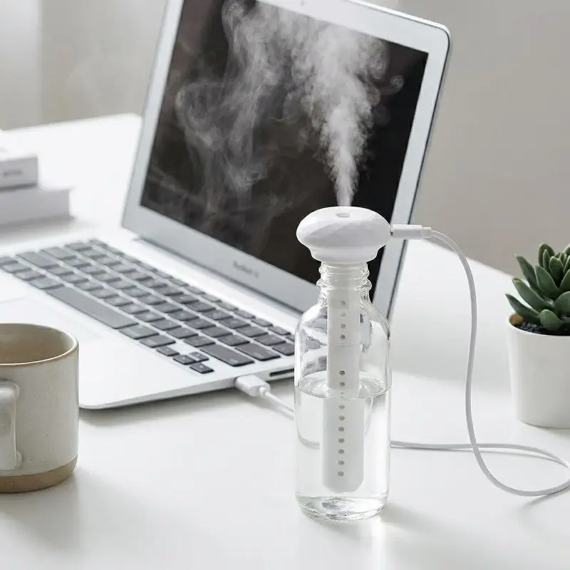 Mini USB Cool Mist Portable Donut Humidifier, Unlimited Water Tank Small Desktop Mist Maker, Silent Operation & Auto Shut-off, Personal Travel Humidifier for Car, Office, Bedroom & Home, Soothe Dry Skin