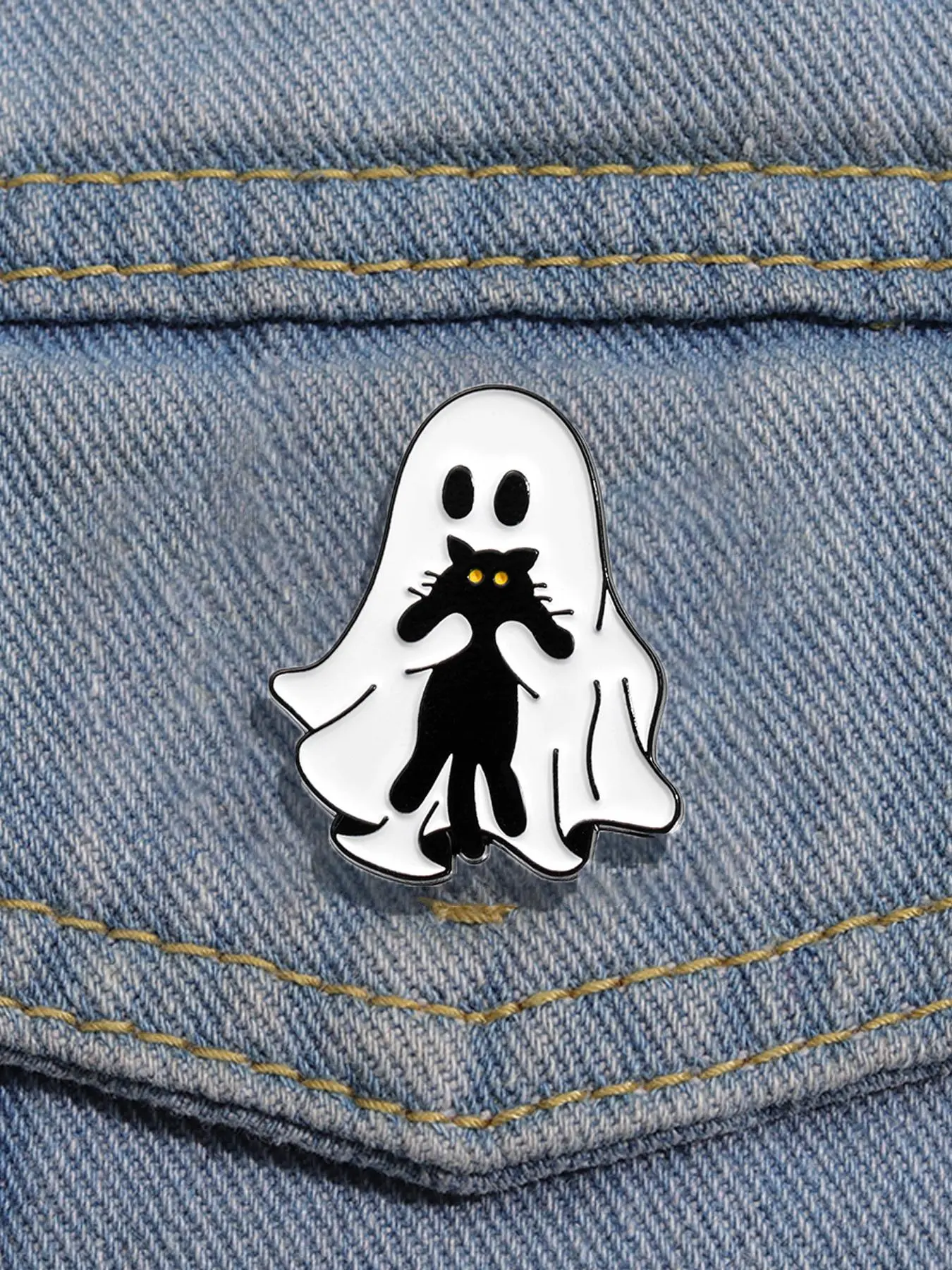 Cute Ghost & Cat Design Brooch Lapel Pin, Creative Halloween Themed Jewelry for Party, Daily Clothing Decor for Girl, Fashion Accessories for Daily Wear