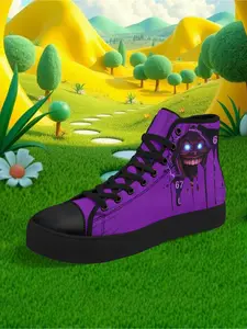Men's SixSeven High-Top Streetwear Sneakers - Dark Anime Drippy Print Purple Lightweight Comfort Casual Shoes for Year-Round Wear