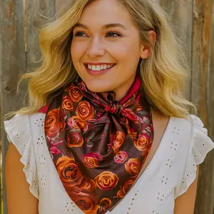35X35"  Pink and Rust Roses Wild Rag / Scarf WR1007