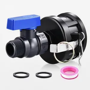 IBC Tote Adapter, 2" Cam Lock for 275-330 Gallon IBC Tote Tank, IBC Tote to Garden Hose fittings Adapter with Heavy Duty Plastic Garden Hose Shut Off Ball Valve (3/4" Male GHT Thread)