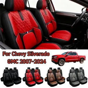 For Chevrolet Silverado GMC 2007-2021 2022 2023 2024 Pickup Trucks Car Seat Covers Full Set, [Thicken Upgraded] Premium NAPA Leather Front Rear 5 Seat Cushion Pad Non-slip Protector Mat Waterproof, Full Surround Design with Storage Bag, Split Rear Benches