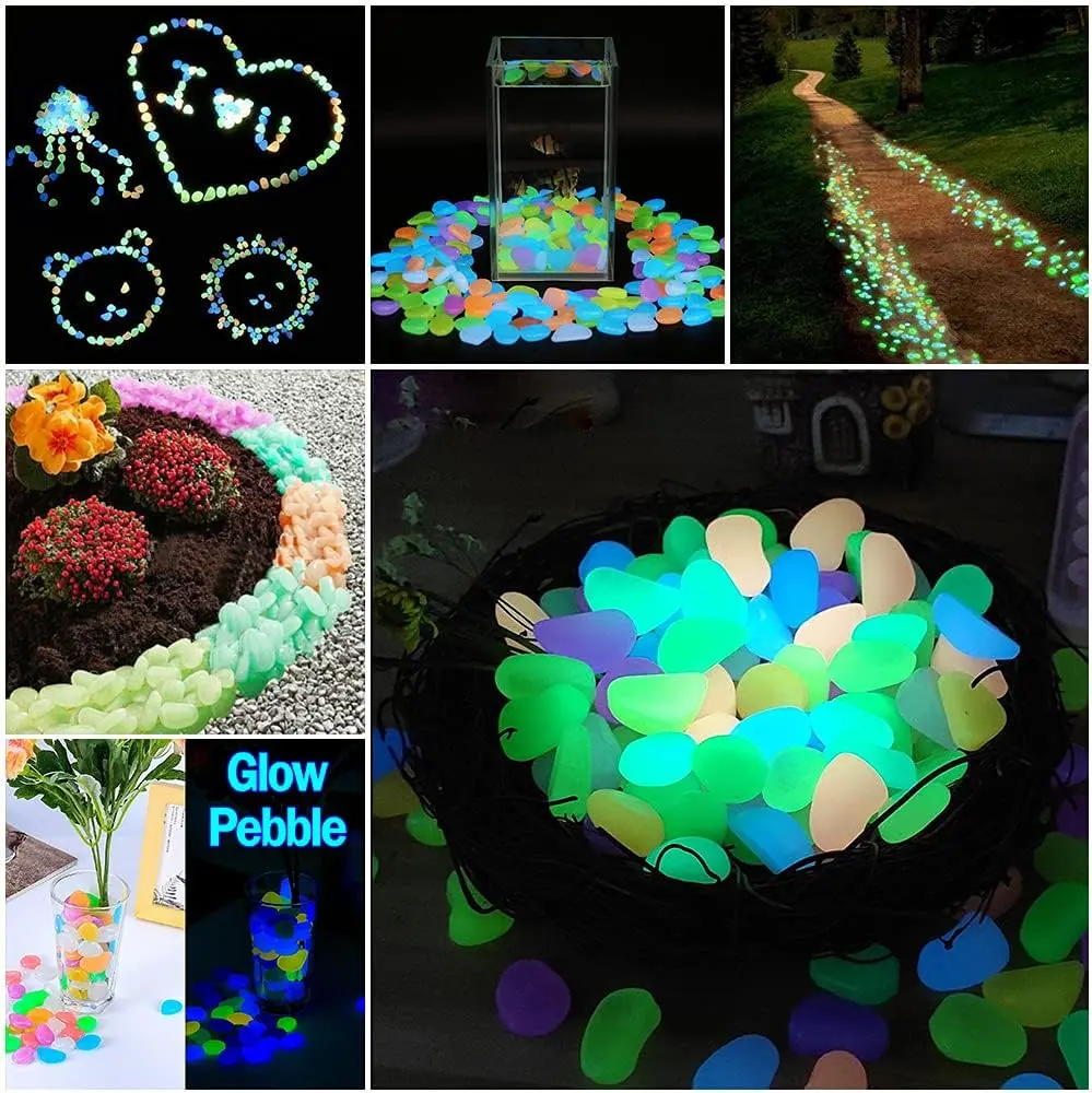 100pcs Glow in The Dark Rocks - Aquarium Decoration Rocks - 0.9" Irregular Pebbles - Perfect for Fish Tank, Pond, Bonsai, Garden, Patio, Lawn, Pathway, Driveway, Swimming Pool