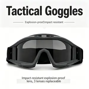 Unisex Tactical Goggles with Cloth Case, Three-Lens Outdoor Shooting Glasses, Helmet-Compatible Explosive-Proof Safety Goggles, Motocross Goggles, Dirt Bike Goggles