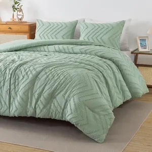 Sage Green King Comforter, Boho Fluffy Warm Lightweight Comforter Sets for King, 3 Light Green Chevron Tufted Aesthetic Microfiber Lightweight Comforter
