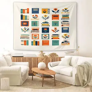 Cartoon Book-Print Tapestry Vintage-Style Tapestry With a Fun Book-Print Background; Ideal for Bedroom Wall Art, Photo Backdrops, and Party Banners; The Perfect Gift for Book Lovers