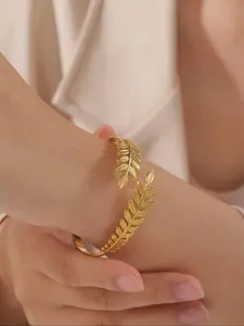 Women's Stainless Steel Bracelet, Summer Vacation Beach Jewelry, Non-Fading Electroplated Wheat Chain Open Bangle, High Quality Bracelet, Exquisite Trendy Bracelet