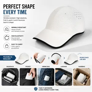 Unisex Baseball Cap, Sunscreen hat, stretch & wrinkle resistant, washable and sun protective, Lightweight and portable, laser perforated for breathability, odor resistant, Foldable to smaller than a phone, adjustable size, ponytail-friendly design