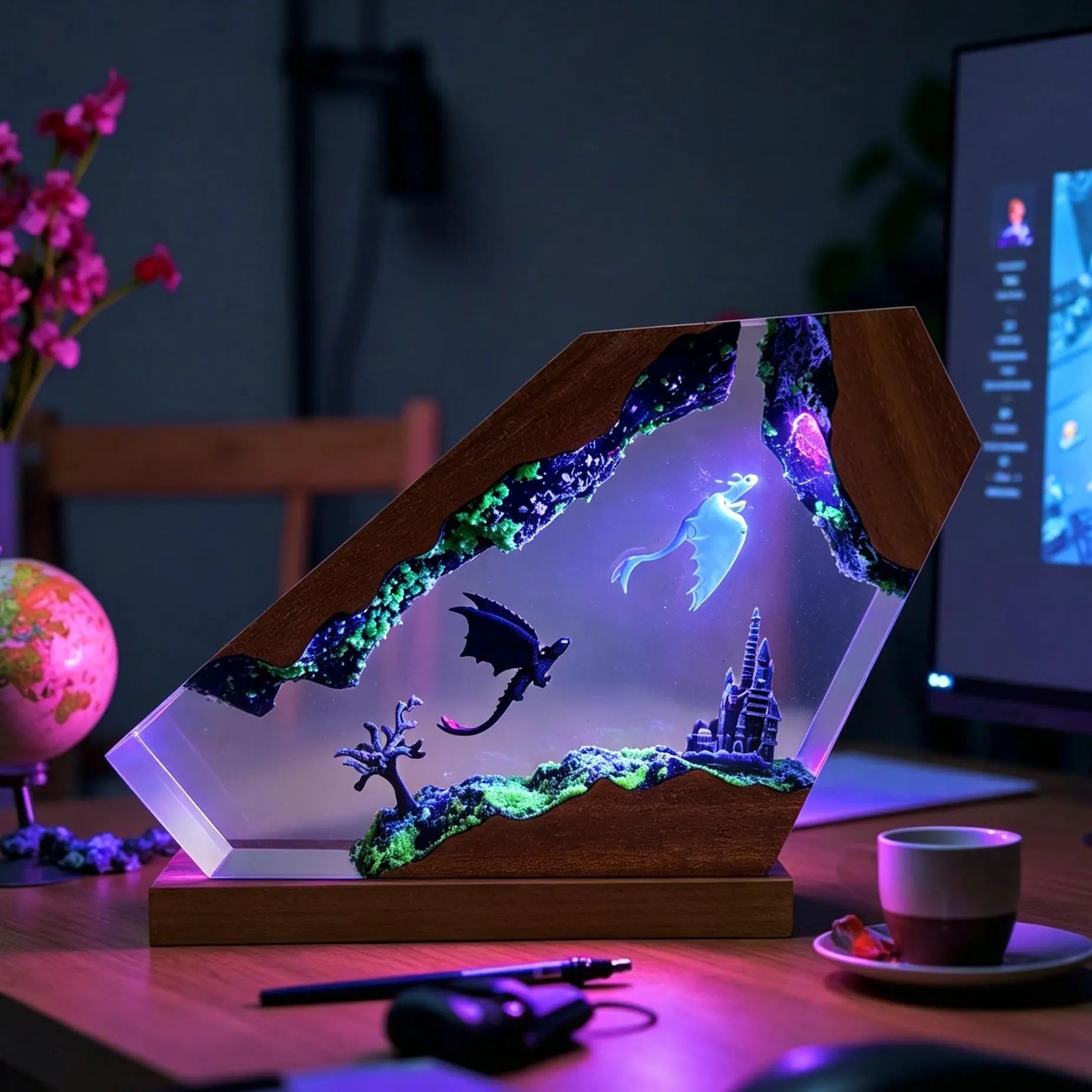Toothless Light Fury Resin Lamp How To Train Your Dragon Creativity Night Light Handmade Art Table Lamp, Ambient Lighting Multifunctional Desktop Decor, Cafe Game Room Home Decoration Gift for Christmas, New Year Multicolor Led Lighting Adjustable Rgb