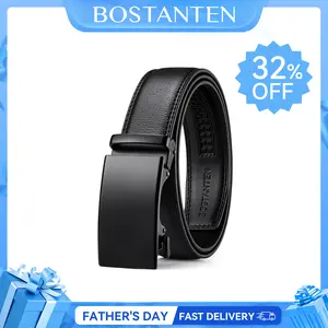 【Father's Day Gift】BOSTANTEN Snaptenbelt Mens Belt Leather Ratchet Easy Release Belt For Men Designer Belt Dress and Casual with Adjustable Buckle for Men's Wear Gift Textured Fathers Gift SpringStatements