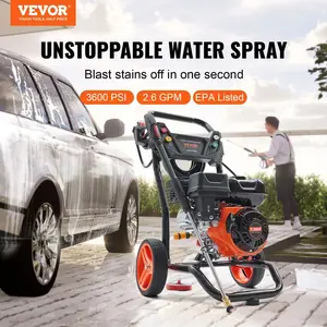 VEVOR Gas Pressure Washer, 3400-3600 PSI 2.6 GPM, Gas Powered Pressure Washer with Copper Pump, Spray Gun and Extension Wand, 5 Quick Connect Nozzles, for Cleaning Cars, Homes, Driveways, Patios