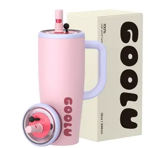 32/40oz Insulated Tumbler with anti slip handle and flexible straw | Insulated Stainless Steel Cup 100% Leakproof | Cup Holder Friendly for travel - Gifts for Women & Men Mug Insulation