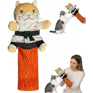 Karate Kitty Puppet, Cat Wrestling Glove with Protective Forearm Sleeve, Cat Wrestling Puppet Hand Biting with Tough Padding, Cats Wrestling Glove Interactive Puppets Toy for Safe Play
