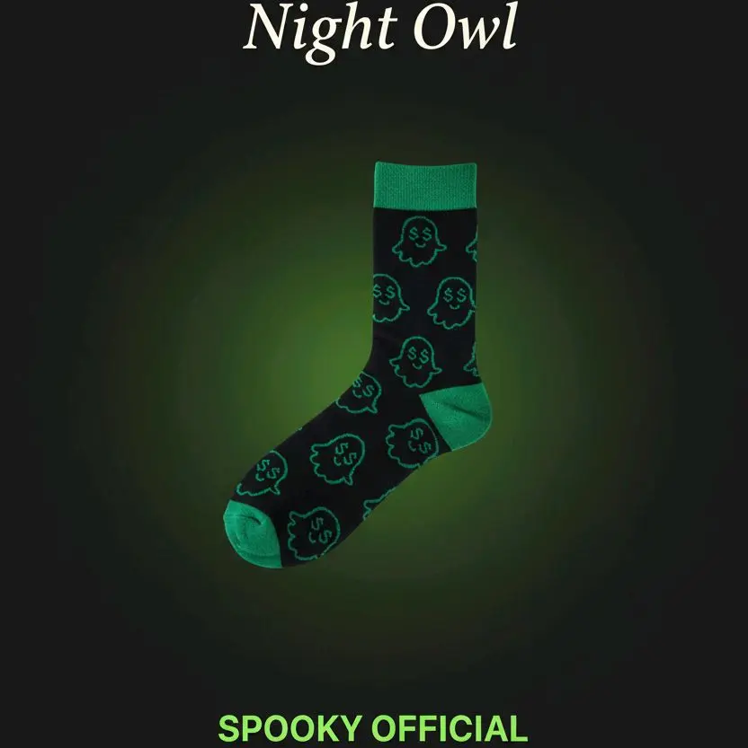 Money Bags - Black and Green Socks with Ghost and Dollar Sign Patterns