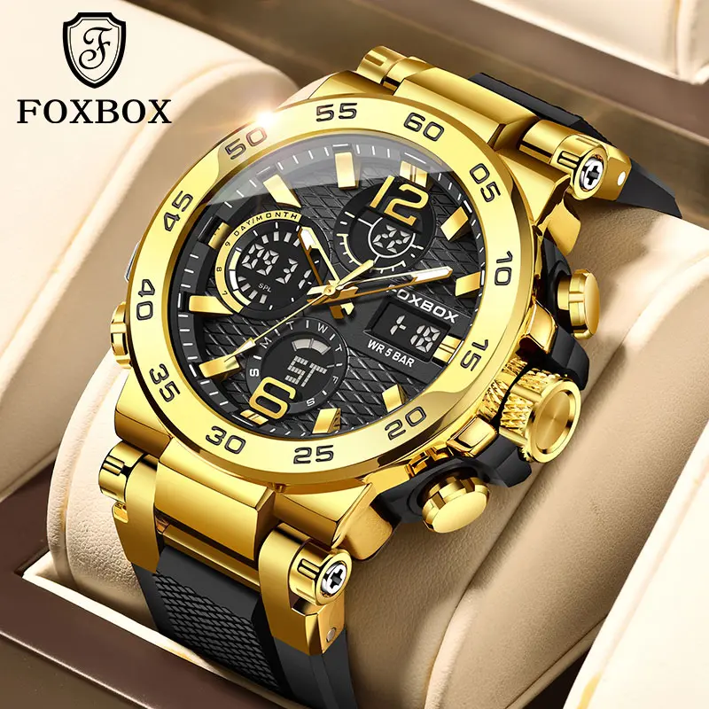 LIGE Foxbox Men's Sports Watch, 50M Waterproof Analog Digital Display, Luminous Quartz Movement with a Casual Silicone Strap, Men's Watches, Watches