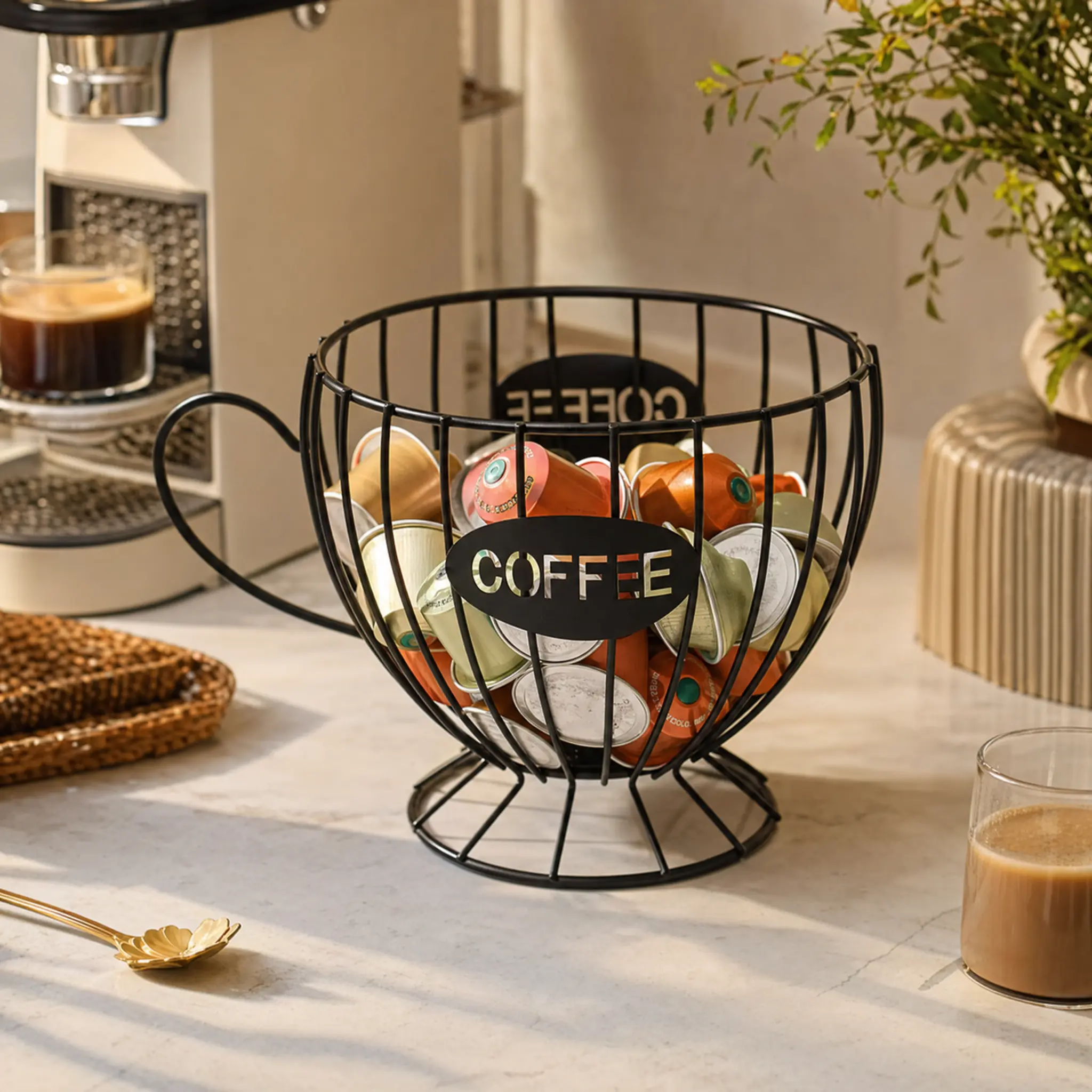 Large Coffee Pod Holder Basket for Countertop, K-Cup Organizer, Tea Bag & Candy Storage, Kitchen Coffee Station & Coffee Bar Decor