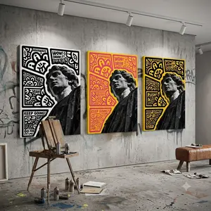 Pop Art Greek Statue Doodle Canvas Wall Art Set, Motivational Graffiti Bubble Pattern Canvas Prints, Modern Street Art Studio Loft Gallery Decor, Artist Creative Room Gift