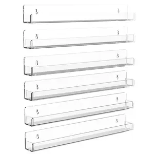 6/12-Pack, Clear Acrylic Wall-Mounted Floating Shelf, Sturdy Vinyl Base Frame, Space-Saving Storage & Display Rack, for Bathroom Kitchen, for Decor Cosmetics Records Books