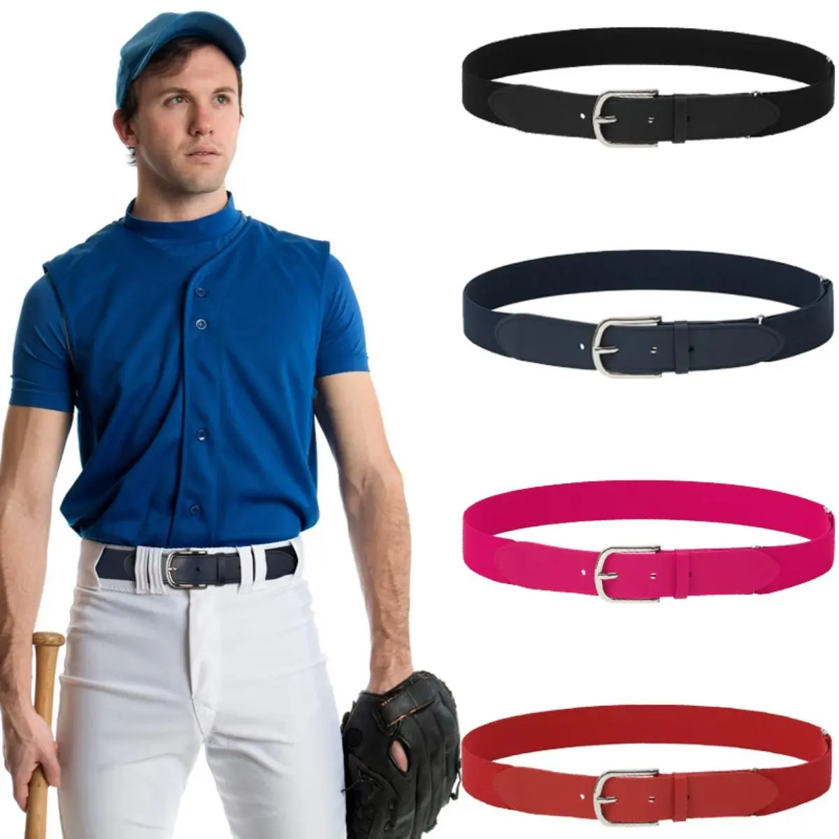 AWAYTR Baseball Belt for Men and Women, Adjustable Elastic and PU Leather Athletic Waistband for Softball Uniforms and Casual Wear, Athletic Belt, Easy To Adjust Belt