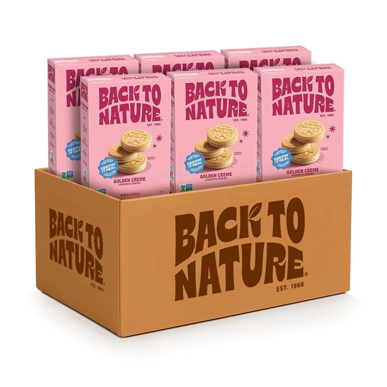 Back to Nature Golden Creme Sandwich Cookies - Dairy Free, Non-GMO, Made with Wheat Flour, Delicious & Quality Snacks, 8.25 Ounce (Pack of 6)