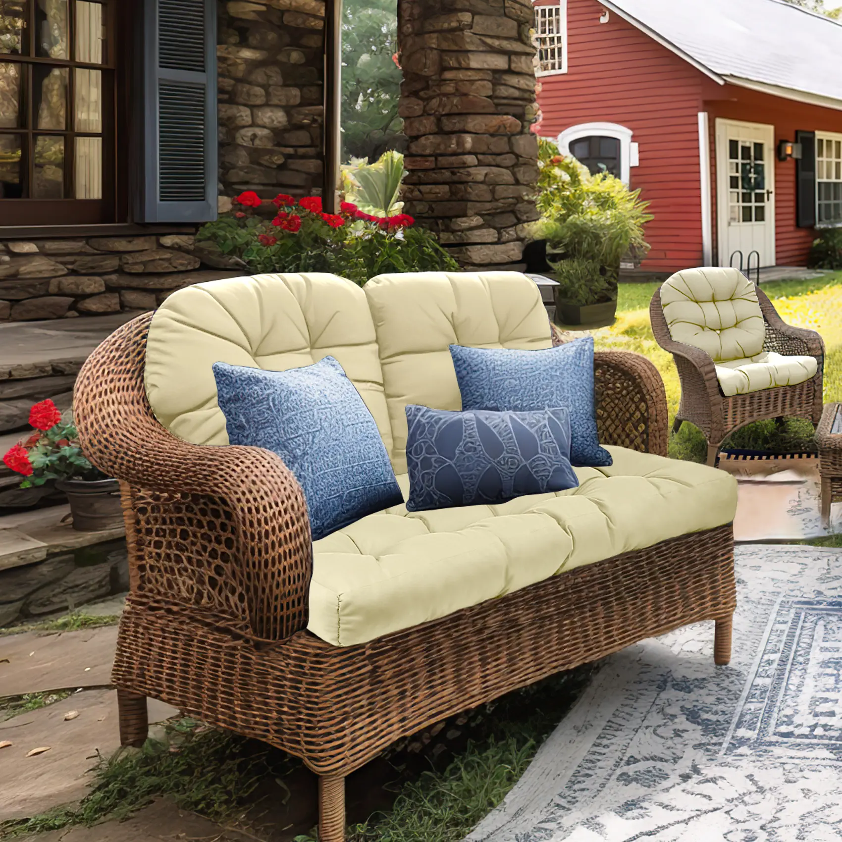 Outdoor Bench Cushions, Nylon Anti-slip and Wear-resistant Type, 3-piece Soft and Waterproof Memory Fam Cushions, Suitable for Garden Benches and Indoor Sofas, Lightweight and Suitable for All Seasons, Highly Durable