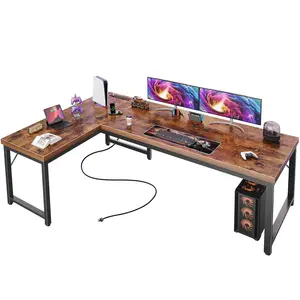 Huuger 63 Inch L Shaped Desk with Power Outlets and USB-C Port, 0.95 Inch Thicker Desktop, Reversible Computer Desk, Larger Office Corner Gaming Desk, for Home Office, Study Monitor Mount