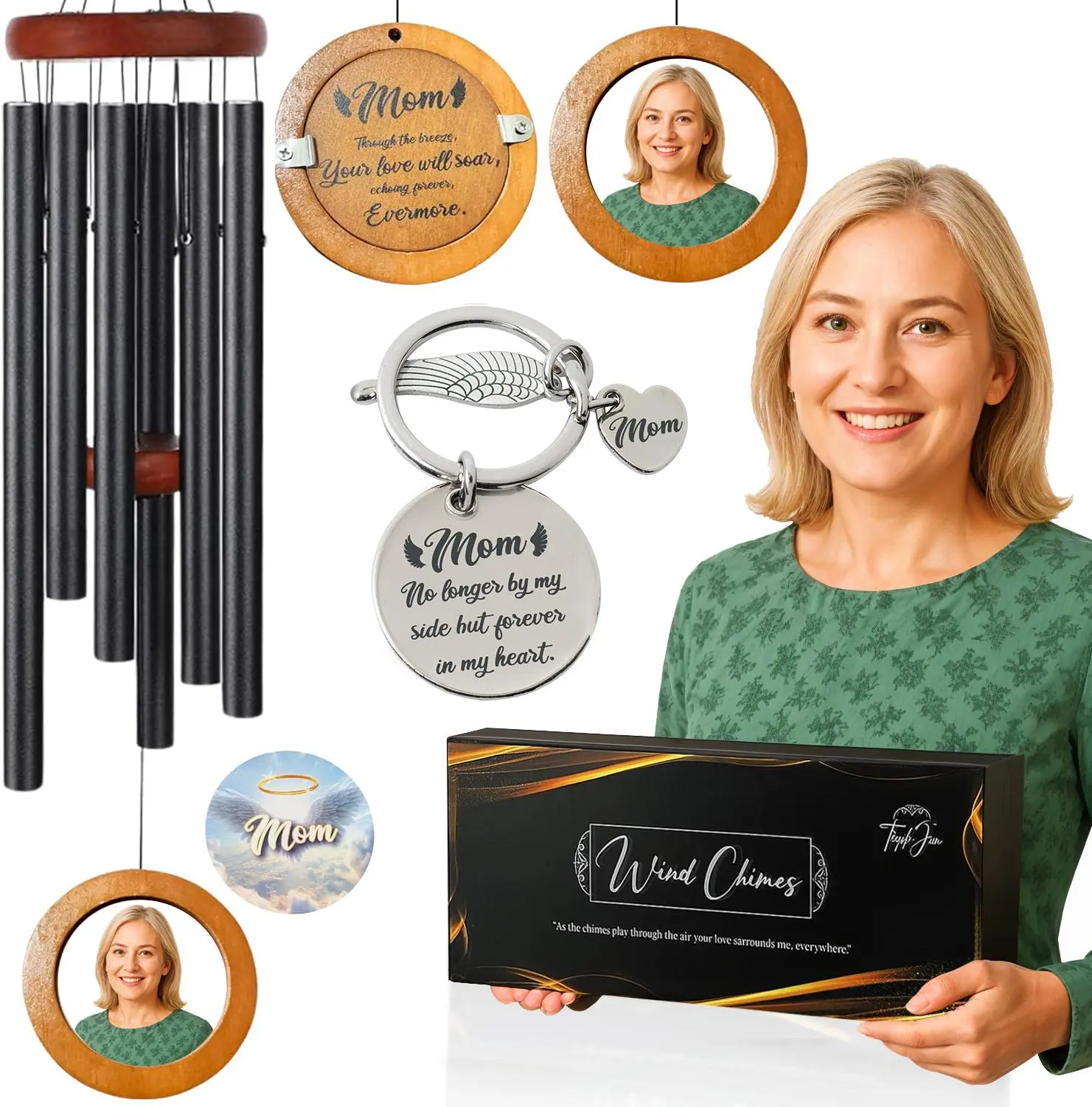 Personalized Memorial Wind Chimes, Sympathy Gift for Loss of a Loved One with Custom Photo Pendant, and Letter from Heaven, 32-Inch Chimes for Families and Friends After Loss