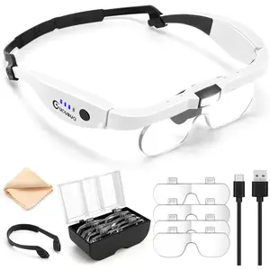 Rechargeable Head Magnifier with Light 1.5X-5.0X 4 Detachable Lenses Headset Magnifying Glass for Close Work Crafts Jewelry