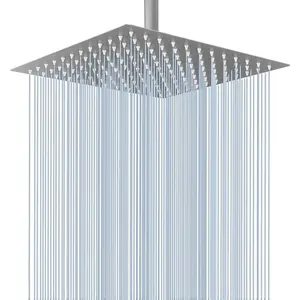12 Inch Brushed Nickel Rain Shower Head - High Flow Large Rainfall Stainless Steel Waterfall Square Showerhead for Bathroom, Support Ceiling or Wall Mount