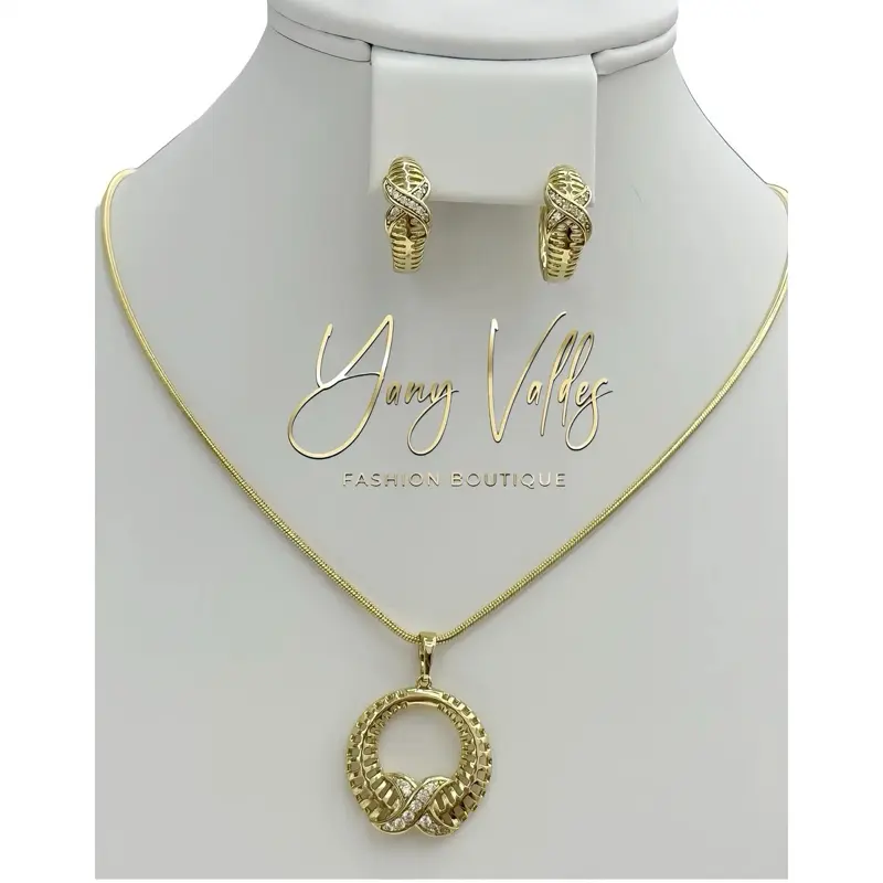 14K Gold Plated Pendant Necklace & Hoop Earrings Set | Fine Chain | Elegant Gift
