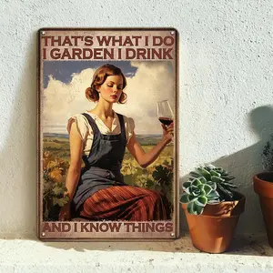 Vintage Metal Garden Signs for Outside - That's What I Do I Garden I Drink And I Know Things, Funny Tin Signs for Farmhouse, Patio Decor Wall Art 8 x 12 inch