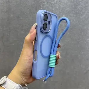 Magnetic Suction Phone Case with Lanyard, Durable Solid Color Phone Protective Cover, Phone Accessories Compatible with iPhone 11 12 13 14 15 Pro Max, Casing, Protector, Cellphone, Smartphone, Protection