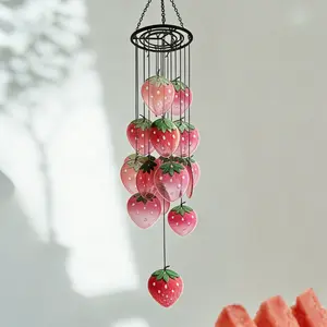 Glass Strawberry Wind Chime Cute Design Indoor Outdoor Use-Spring and Summer Home Decor,21 Pieces Glass Wind Chimes for Bedroom Kitchen Living Room doorway Yard,Perfect Gift for family and friend