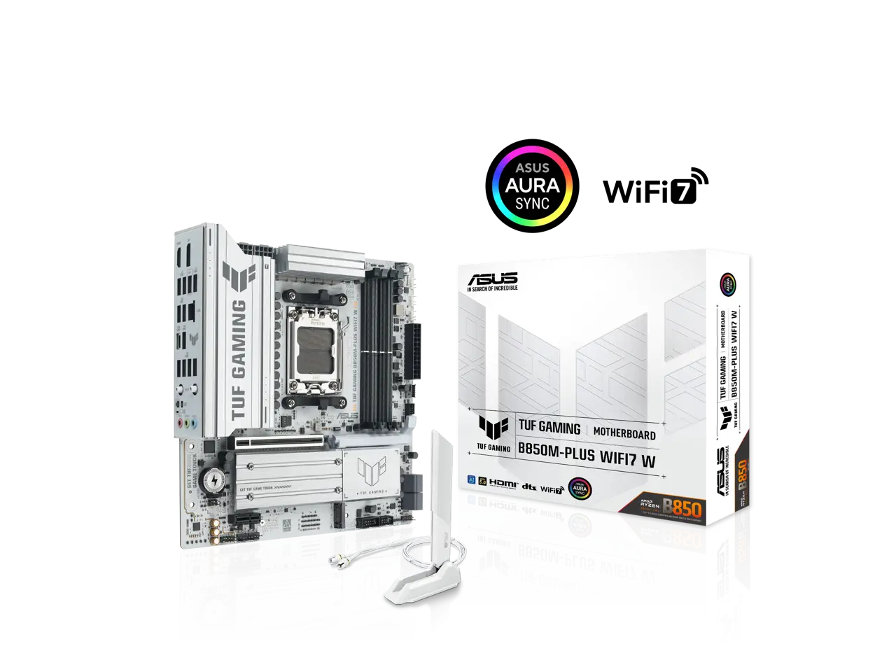 ASUS TUF GAMING B850M-PLUS WIFI7 W AMD B850 mATX motherboard, 14+2+1 80A DrMOS power stages, DDR5, PCIe 5.0, three M.2 slots, WiFi 7, 2.5Gb Ethernet, DisplayPort, HDMI, rear USB-C 20Gbps and front USB-C 10Gbps