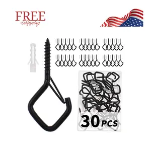 30 PCS Cup Screw-in Hanger Hooks with Safety Buckle, Windproof, 2.2 Inches in Black